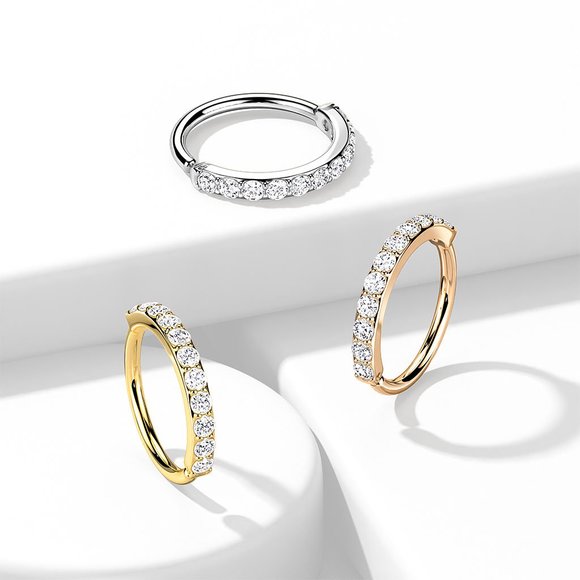 Single Lined Half Circle with Embedded CZ Bendable Hoop-Nose and Ear - Picture 7 of 7